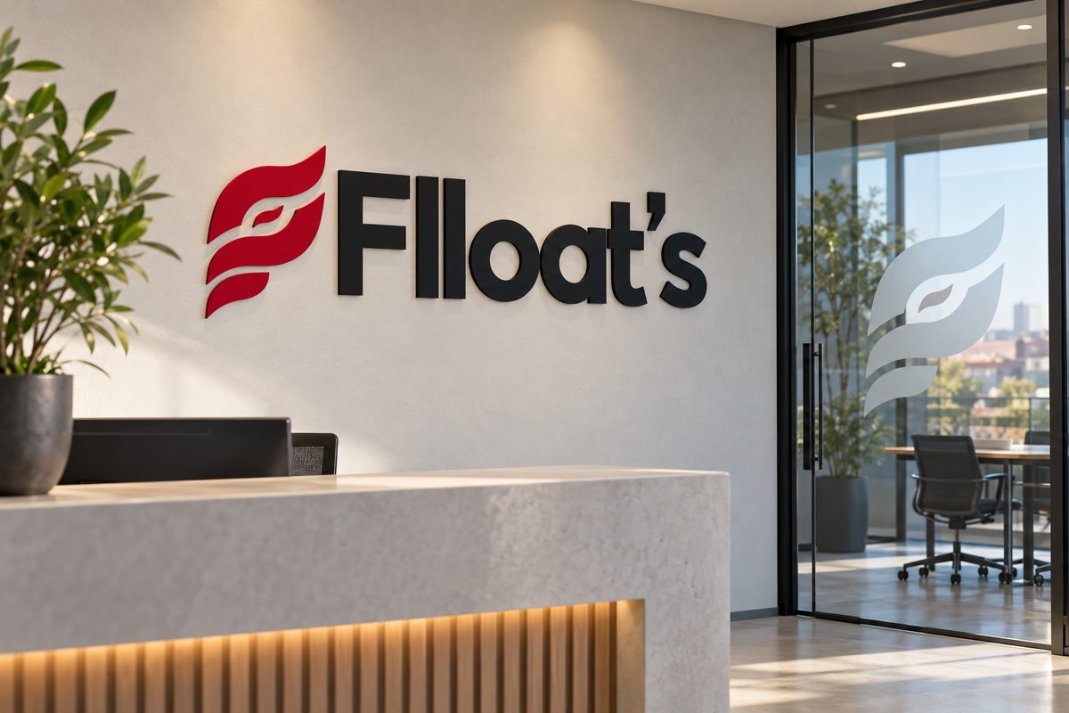 Logótipo da Flloat’s numa parede de escritório